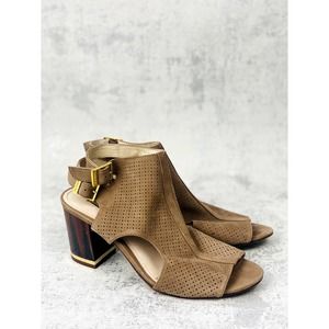 Louise et Cie Vanita Peep Toe Bootie Heel Lo-Vanta Brown Suede Cutout Bootie 7.5